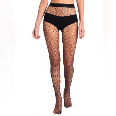 WOLFORD ART DECO NET TIGHTS BLACK SIZE MEDIUM NWOT